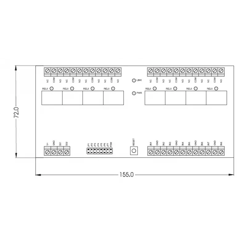 ROGER XM-8DR-BRD I/O-expansiemodule, 8 ingangen, 8 relaisuitgangen, RS485