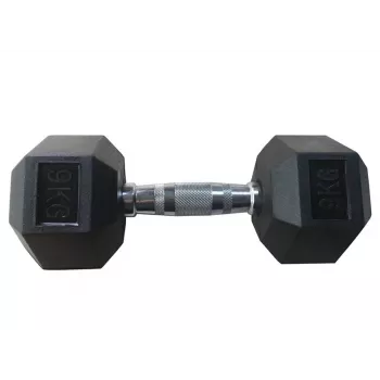 Gerubberde hex-dumbbell YLDB35 9 kg – anti-roll, vloervriendelijk, verchroomde geribbelde greep