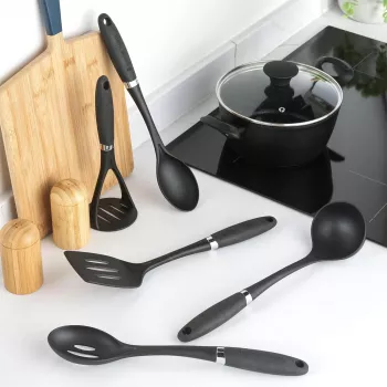 Russell Hobbs RH03026EU7 5-delige keukengerei set met draaiende standaard, zwart en zilver