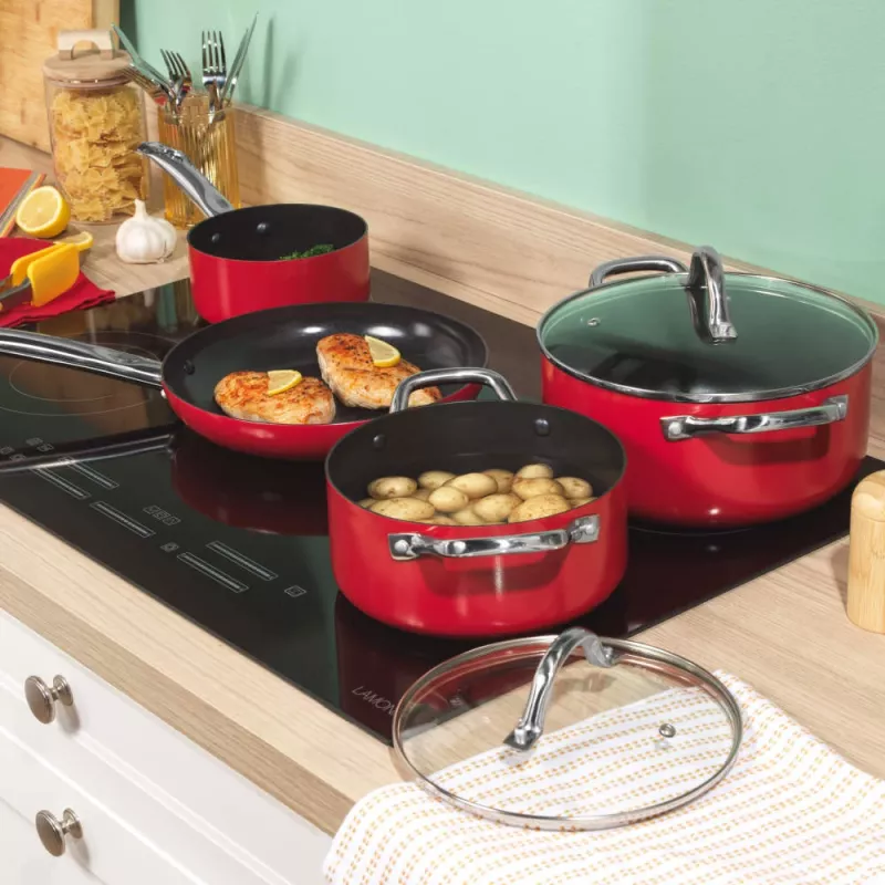 Russell Hobbs RH03821 Riviera 4-delige pannenset, rood