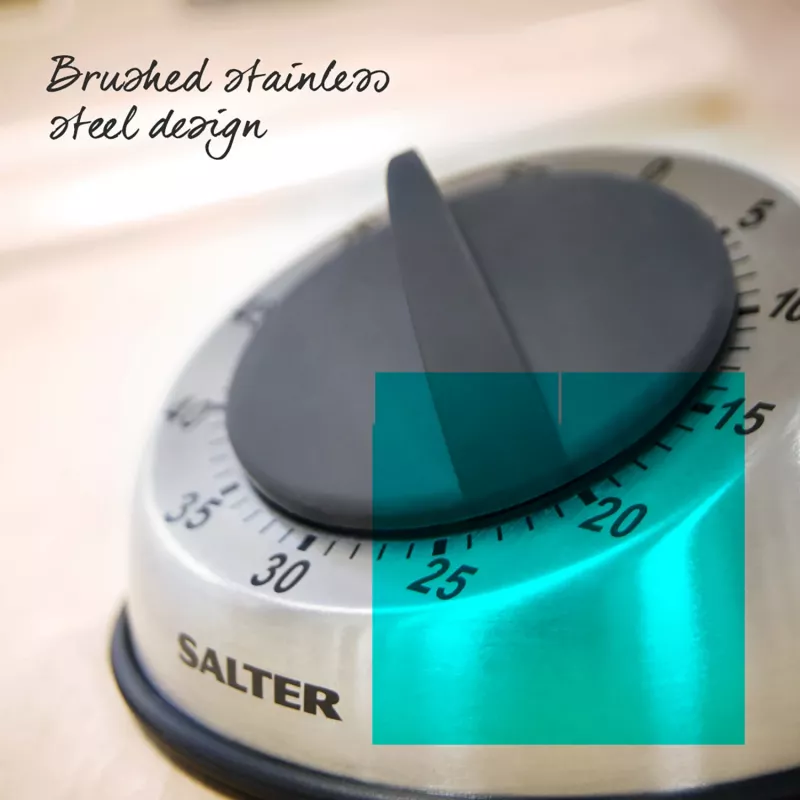 Salter 338 SSBKXR15 RVS mechanische timer - 60-minuten opwindtimer met akoestisch signaal, zilver
