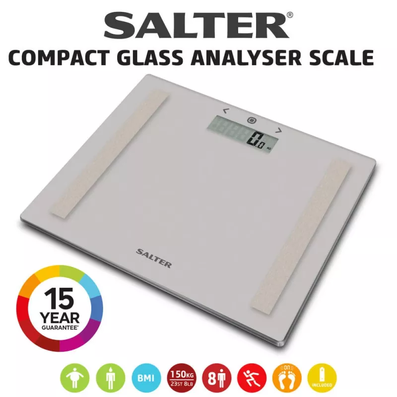 Salter 9113 GFEU12 Compact Glass Analyser badkamerweegschaal, grijs