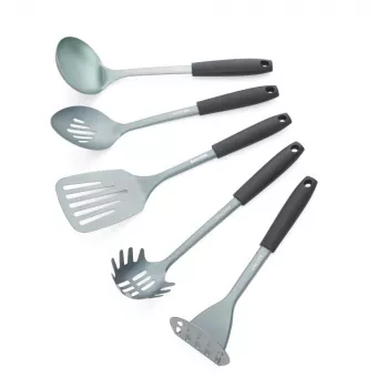 Salter BW13601DU Excellence 5-delige keukengerei set met draaiende standaard, zwart en zilver