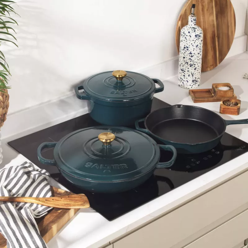 Salter BW13772GR Chester 2.8L ondiepe gietijzeren kasserol 30 cm, groen