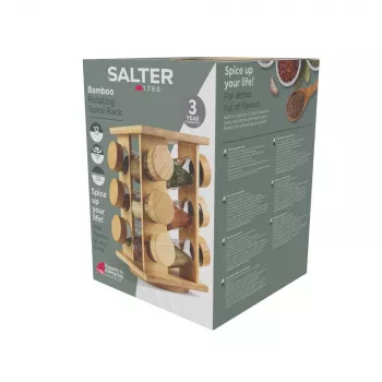 Salter BW14238 bamboe draaiend kruidenrek met 16 glazen potjes