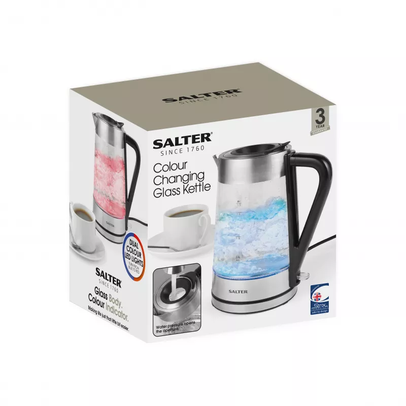 Salter EK5078SSFVDE van kleur veranderende glazen waterkoker 1,7L 3000W