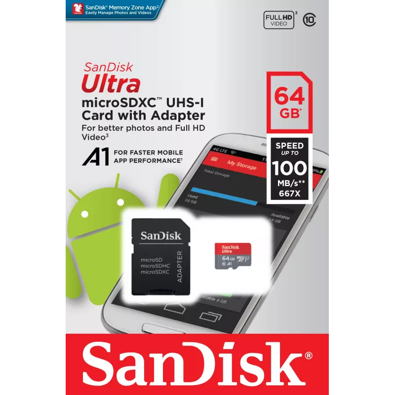 SanDisk Ultra 64GB microSDXC geheugenkaart met SD-adapter
