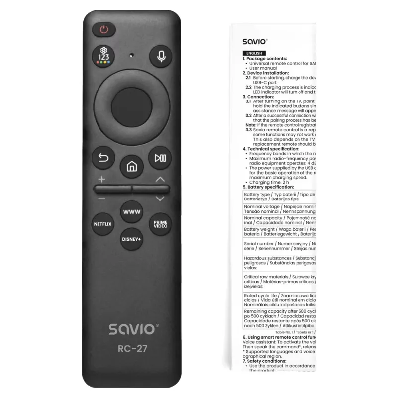SAVIO RC-27 universele vervangende afstandsbediening voor Samsung Smart TV – zwart