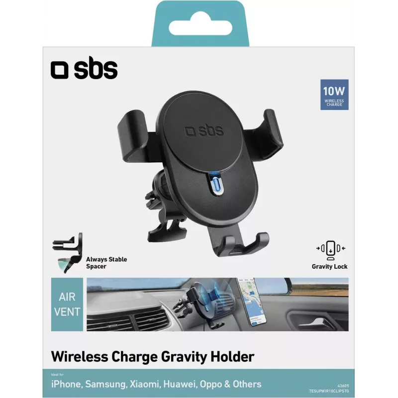 SBS TESUPWIR10CLIPSTG 10W draadloze auto-laadhouder - zwart