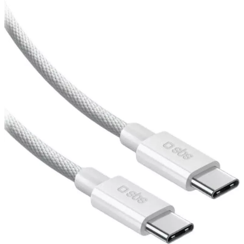 SBS USB-C naar USB-C nylon gevlochten kabel 2m 100W wit
