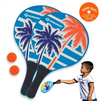 SCHILDKRÖT beach-paddle-balset, 4-delig, 2 gelakte houten bats, 2 rubberen ballen, 378 mm 970157