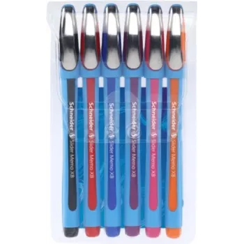 Schneider Slider Memo XB balpenset - 6 verschillende kleuren (zwart, blauw, rood, groen, oranje, violet) - extra brede 1,4 mm RVS-punt - Viscoglide sneldrogende inkt 150296