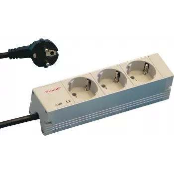 SCHROFF STDL Schuko-stekkerdoos, 3 stopcontacten, 184 mm, aluminium, zilver/zwart 60110200