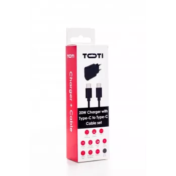 SEEK TOTI 20W Type-C PD wandlader met Type-C naar Type-C, 1 m PVC-datakabel 3A, zwart