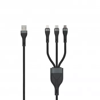 SEEK TOTI USB-A naar micro-USB / USB-C / Lightning 1,5m gevlochten kabel 2A (non-MFI) zwart