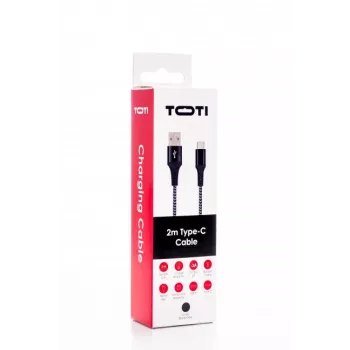 SEEK TOTI USB-A naar USB-C 2m gevlochten kabel 2A, zwart/Space Grey