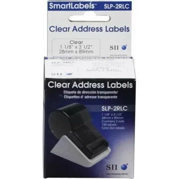Seiko SLP-2RLC transparante adresetiketten 28x89mm, 2 rollen, 260 etiketten, wit, permanente lijm, direct thermisch, voor Smart Label Printer