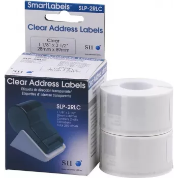 Seiko SLP-2RLC transparante adresetiketten 28x89mm, 2 rollen, 260 etiketten, wit, permanente lijm, direct thermisch, voor Smart Label Printer