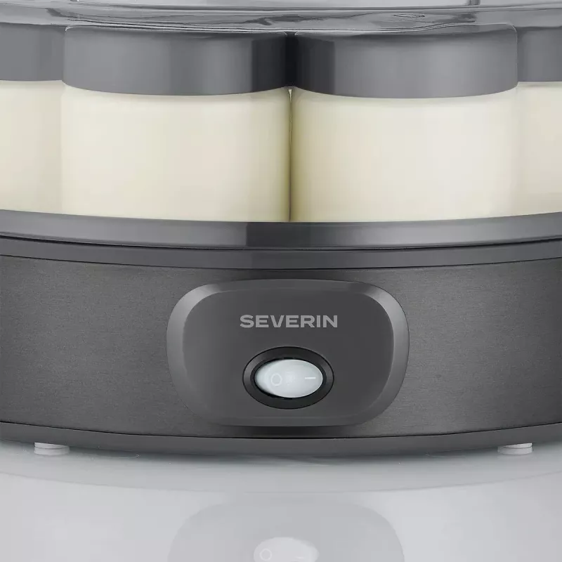 Severin JG 3510 yoghurtmaker, 7 x 150 ml potjes, Dark Inox/Zwart