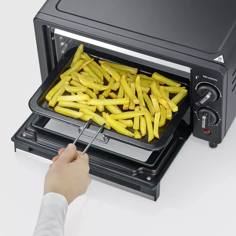 Severin TO 2062 mini-oven, 9 L, 800 W, met draaispit, geborsteld roestvrij staal/zwart