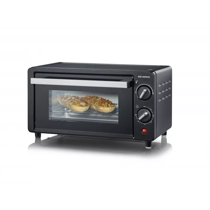 Severin TO 2062 mini-oven, 9 L, 800 W, met draaispit, geborsteld roestvrij staal/zwart