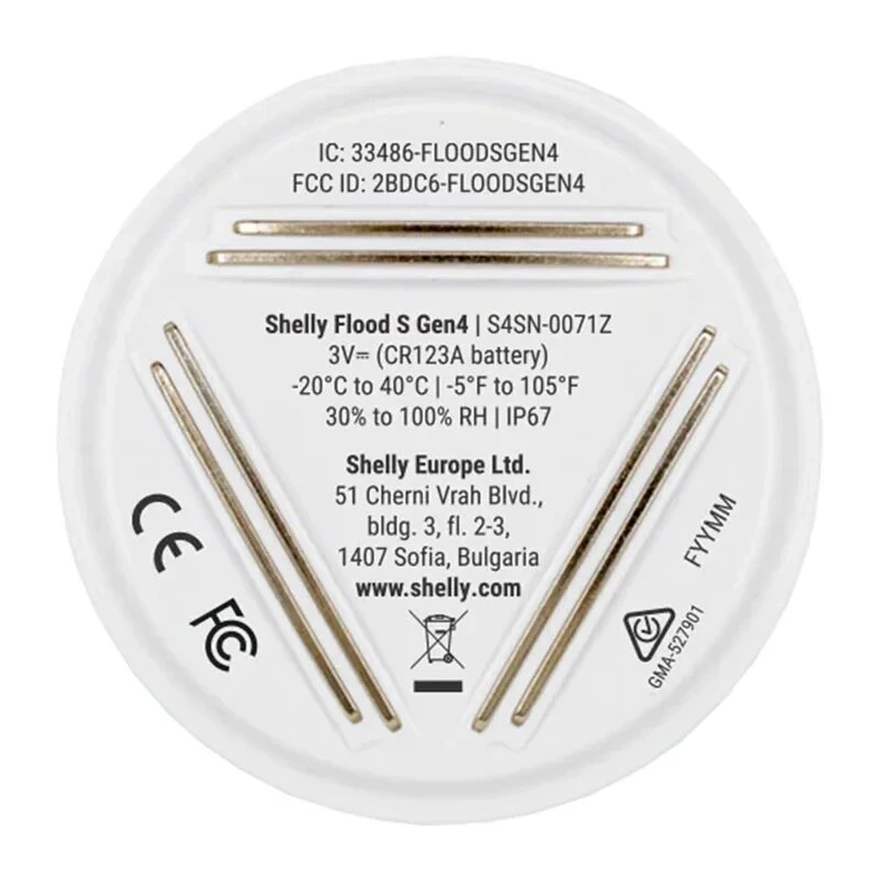 Shelly Flood S Gen4 waterlekmelder – Wi-Fi, Matter, Zigbee, Bluetooth, plug & play