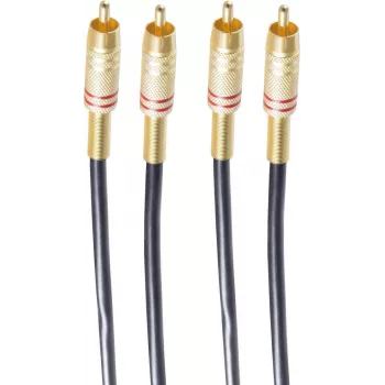 SHIVERPEAKS BASIC-S stereo-audiokabel 2x RCA stekker naar 2x RCA stekker, 0,5 m, verguld, zwart BS40221