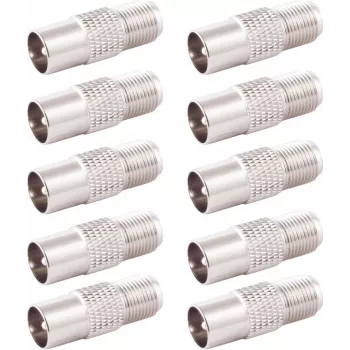 SHIVERPEAKS BS85322-SET10 IEC-stekker naar F-bus coaxiale adapter, 10-pack, zilver