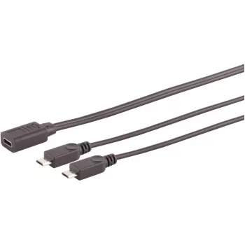 SHIVERPEAKS S/CONN maximum connectivity USB-C bus naar 2x USB Micro-B stekker Y-splitter adapterkabel, USB 2.0, 0,3m, zwart 13-20021