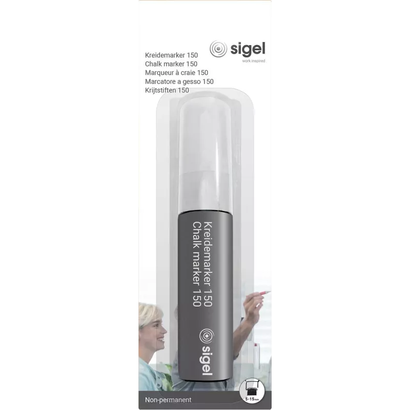 SIGEL krijtmarker 150 beitelpunt 5-15 mm wit uitwisbaar 1 stuk
