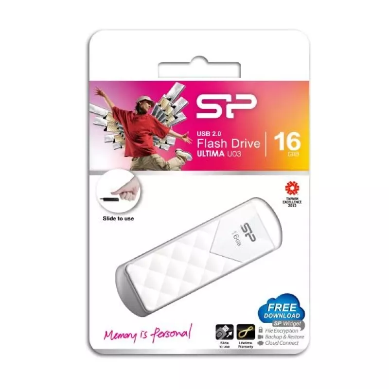 Silicon Power 16GB USB 2.0 flashdrive, intrekbaar design zonder dop, wit