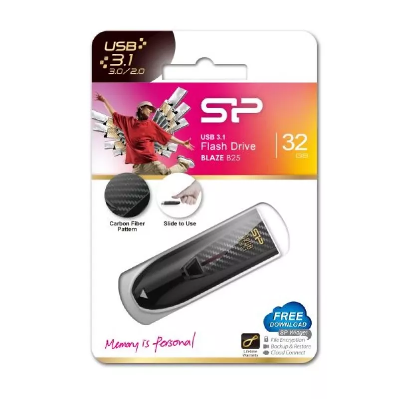 Silicon Power Blaze B25 32GB USB 3.2 Gen 1 flashdrive, intrekbare aansluiting, zwart