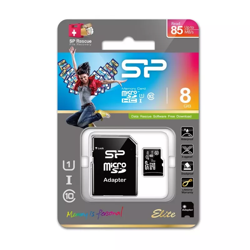 Silicon Power Elite 8GB microSDHC UHS-I U1 V10 geheugenkaart met SD-adapter