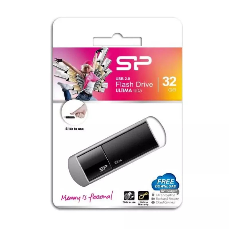 Silicon Power SP032GBUF2U05V1K 32GB USB 2.0 flashdrive - intrekbaar design zonder dop, zwart