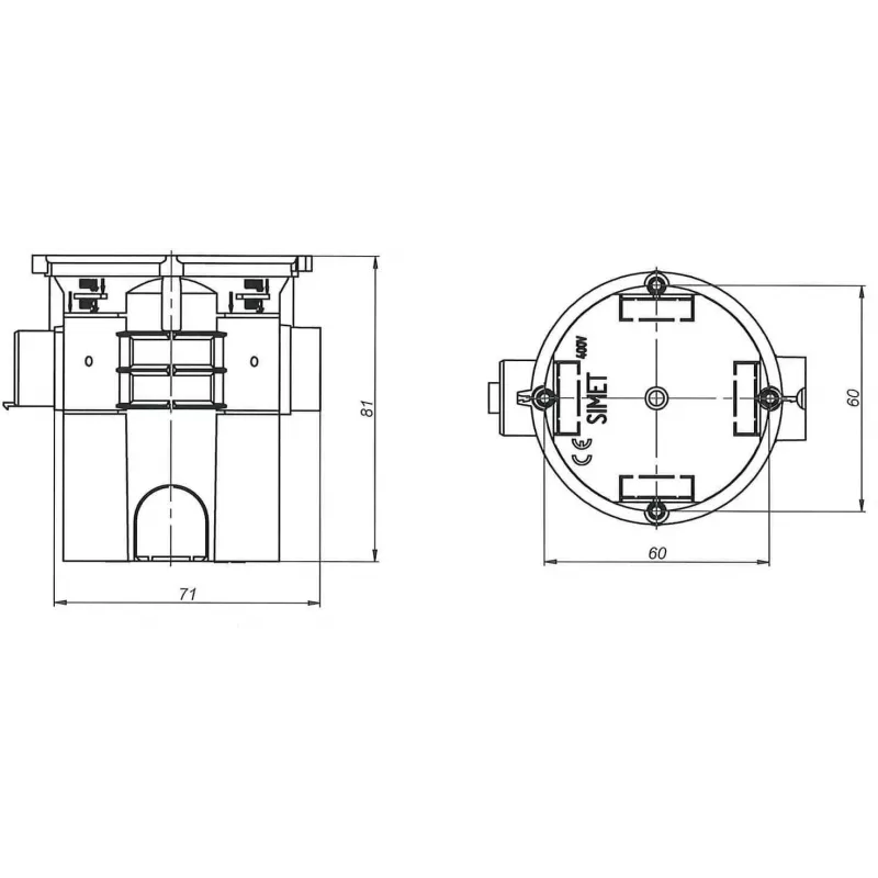 SIMET S60GF inbouw aftakdoos, verbindbaar, extra diep, 60 mm, oranje