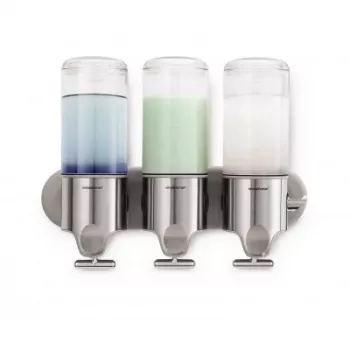 Simplehuman douchedispenser met wandhouder, 3 dispensers, geborsteld roestvrij staal