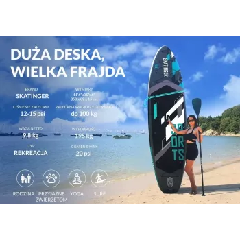 SKATINGER grijze opblaasbare stand-up paddleboard voor sport 350x89x15 cm
