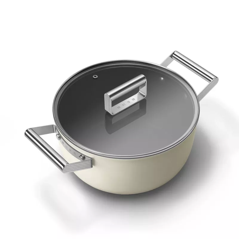 Smeg CSF2412CRM Braadpan, 24 cm, Keramische antiaanbaklaag, RVS handgreep, Matcrème