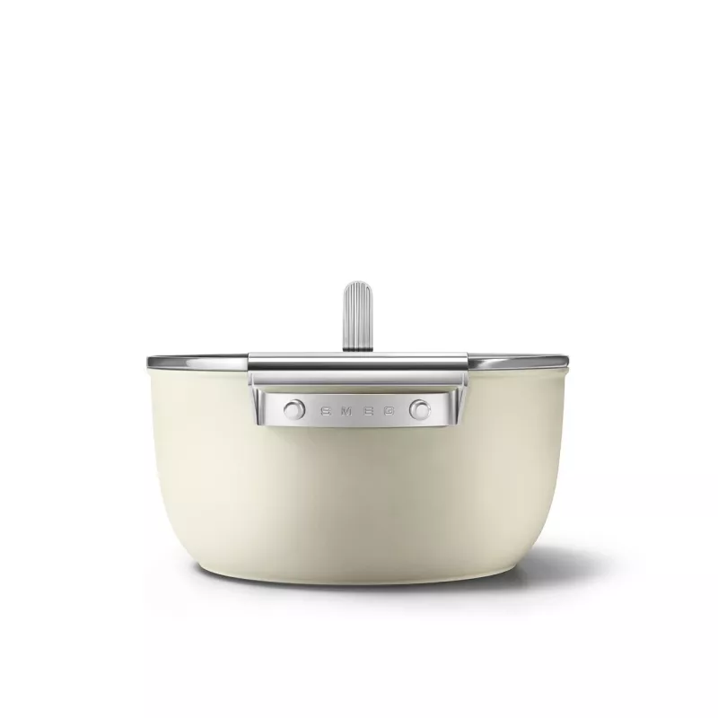 Smeg CSF2412CRM Braadpan, 24 cm, Keramische antiaanbaklaag, RVS handgreep, Matcrème