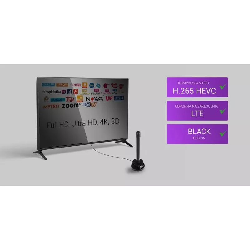 Spacetronik Hook TV DVB-T2 magneetantenne met 28-dBi versterker en 3-m kabel