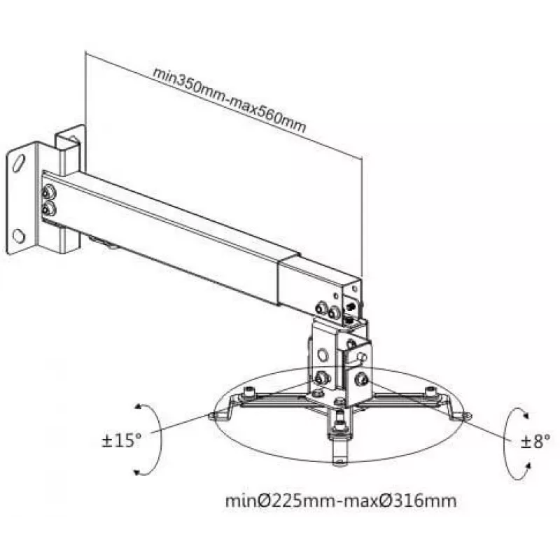 Spacetronik SPA-P01B universele projectorbeugel 2-in-1 plafond/muur, 15 kg, staal, zwart