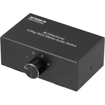 SpeaKa Professional SP-AS-500 4-poorts cinch audio-omschakelaar bidirectioneel metalen behuizing