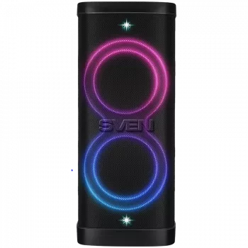 Partyboksluidspreker SVEN PS-1250, zwart (300W, TWS, IPx4, Bluetooth, FM, USB, microSD, LED-display, 13500mAh)