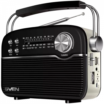 Luidspreker SVEN SRP-500, zwart (3W, Bluetooth, FM/AM/SW, USB, microSD, AUX, accu)
