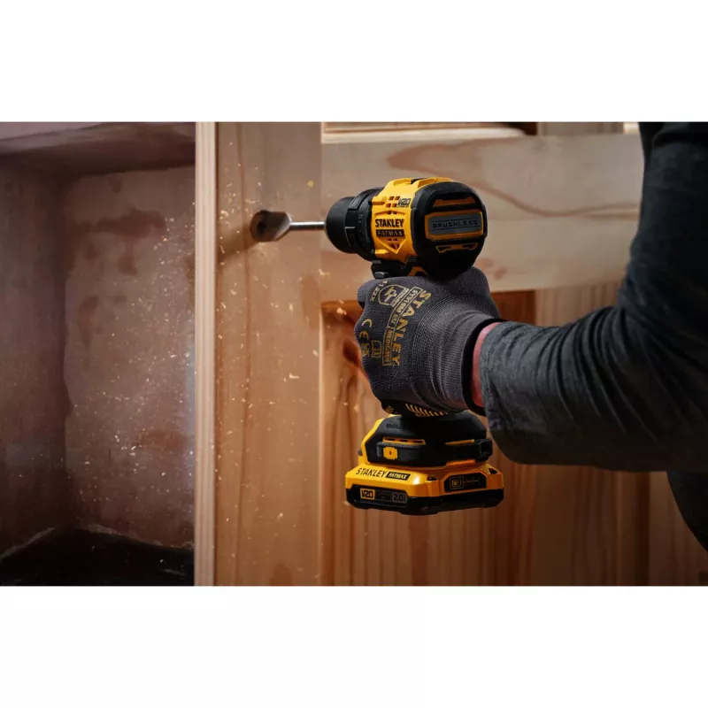 STANLEY accu-boor-/schroefmachine (SFMCD714D1T-QW), 18V (zwart/geel, Li-Ion accu 2,0 Ah, Pro-Stack koffer)