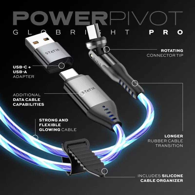 STATIK PowerPivot Pro Glowing LED kabel USB-C naar USB-C 1m zwart