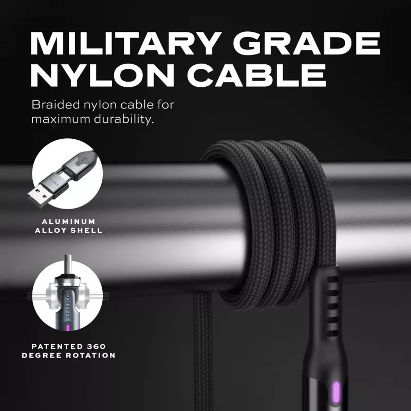 STATIK PowerPivot Pro Nylon gevlochten kabel, USB-C naar USB-C, 1m, zwart