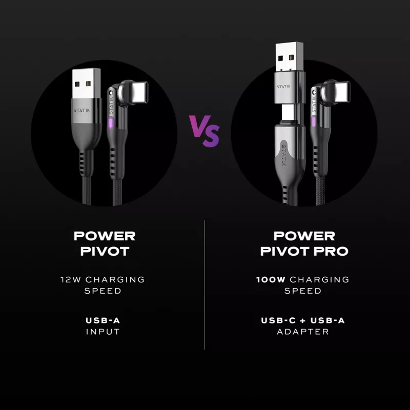 STATIK PowerPivot Pro Nylon gevlochten kabel, USB-C naar USB-C, 1m, zwart