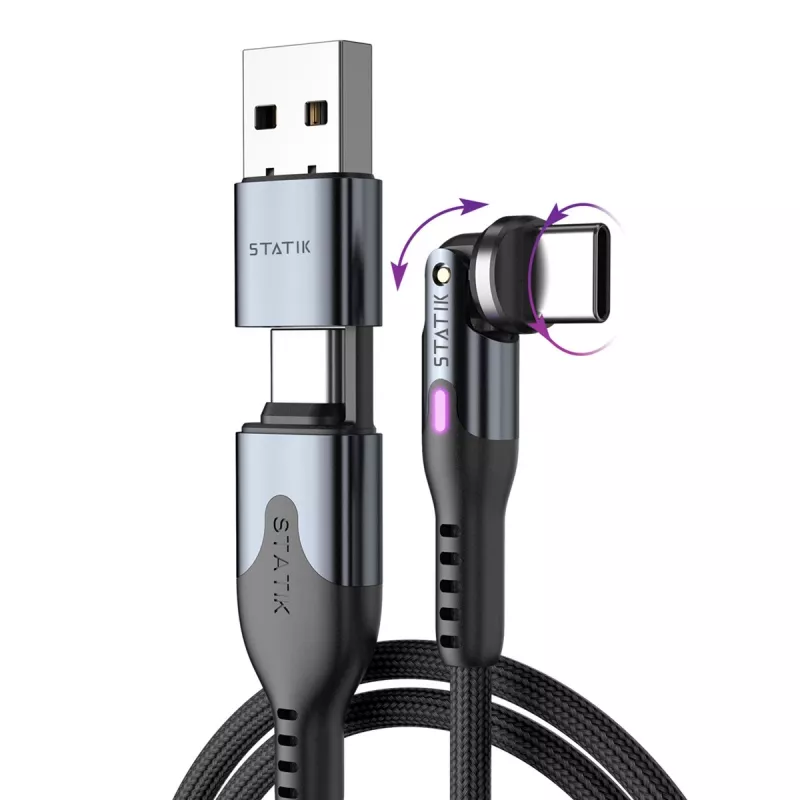 STATIK PowerPivot Pro Nylon gevlochten kabel, USB-C naar USB-C, 1m, zwart