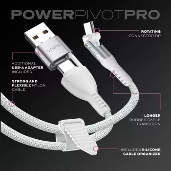 STATIK PowerPivot Pro Nylon gevlochten kabel, USB-C naar USB-C, 1m, wit